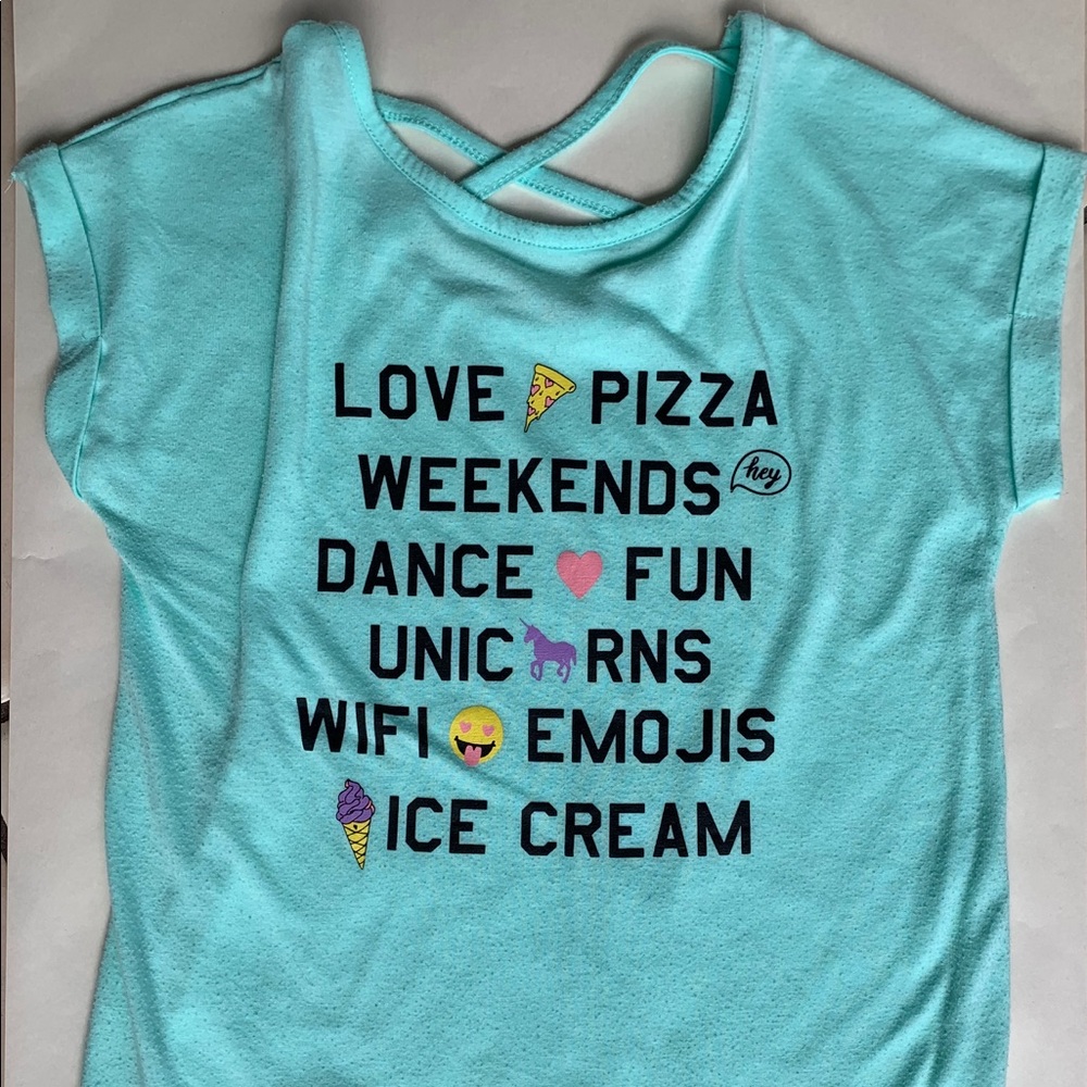 Blue shirt with emojis